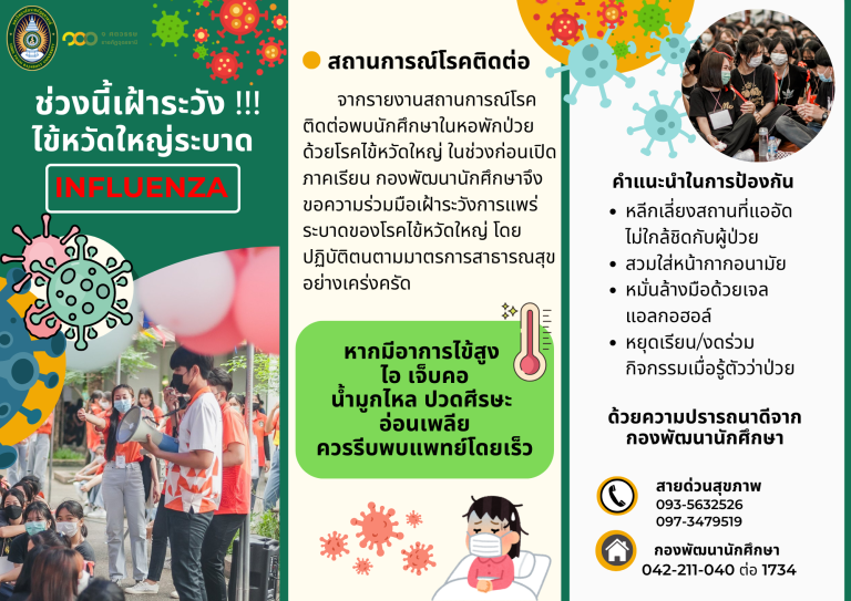 หากมีอาการป่วยหยุดเรียน/งดกิจกรรมนะจ๊ะ