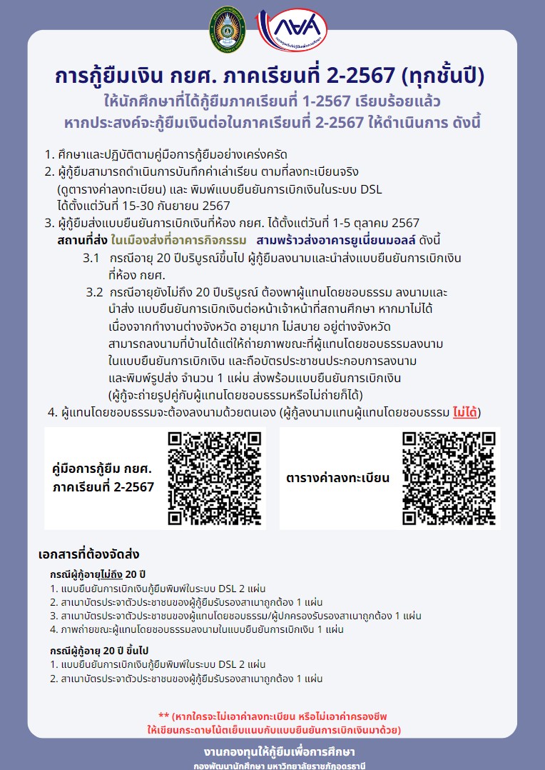 การกู้ยืมเงินกองทุน กยศ. 2-2567