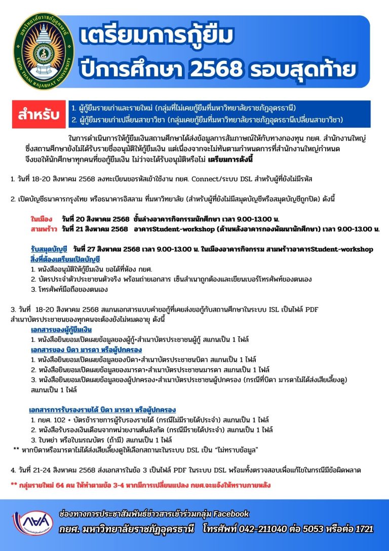 การเตรียมการกู้ยืม ปีการศึกษา 2568 รอบสุดท้าย